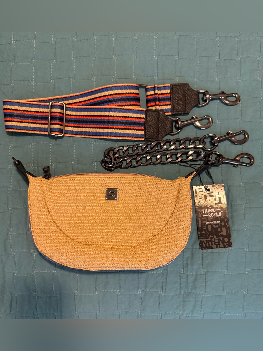 NWT Think Royln Tiny Dancer Dune Raffia Bag 2 Straps